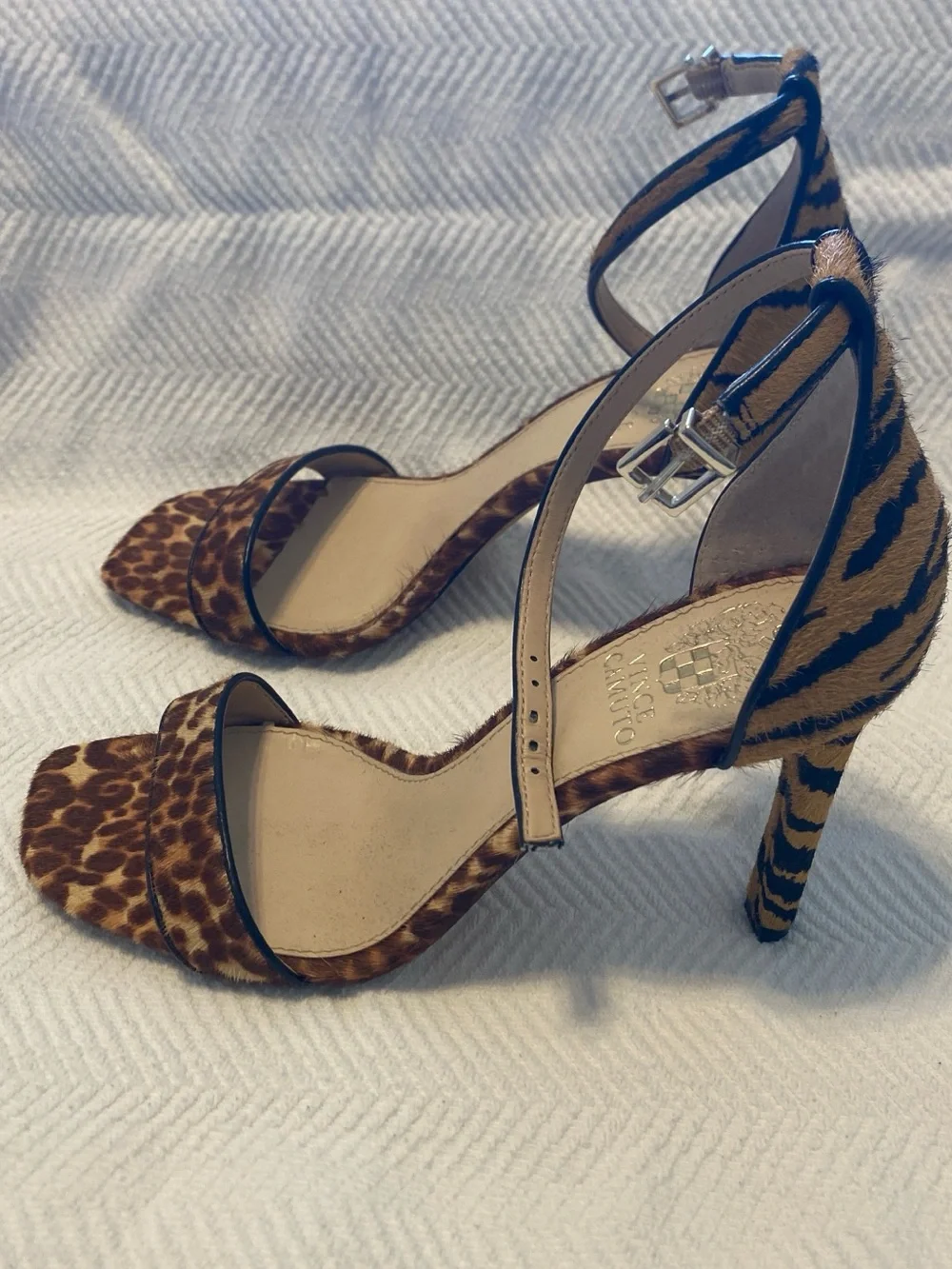 Vince Camuto Leopard Print Ankle-Strap Heels - Brown/Tan, 7.5M